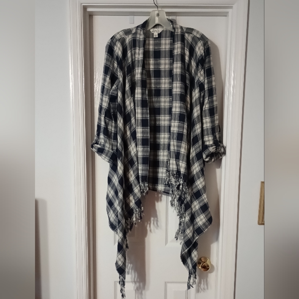 Krazy Kat 100% Cotton Plaid Fringe Open Cardigan